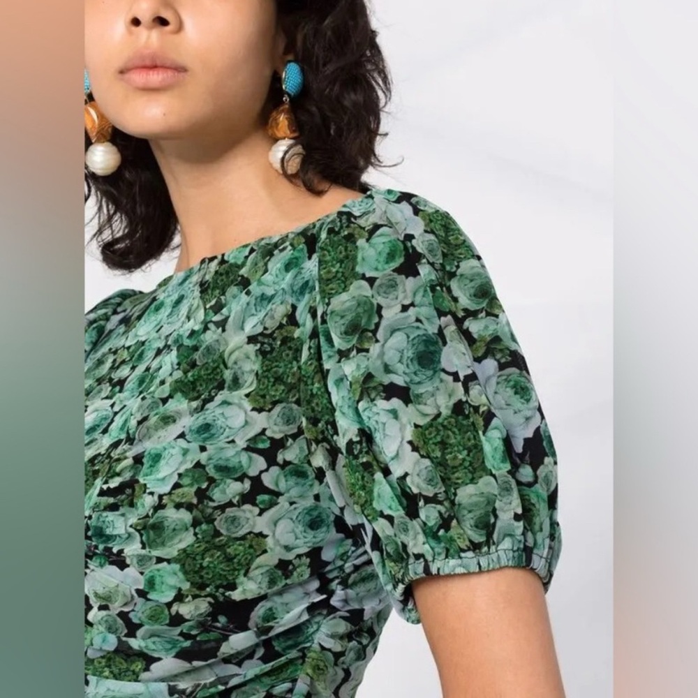 Ganni Printed Mesh Ruched Mini Dress - Picture 2 of 7